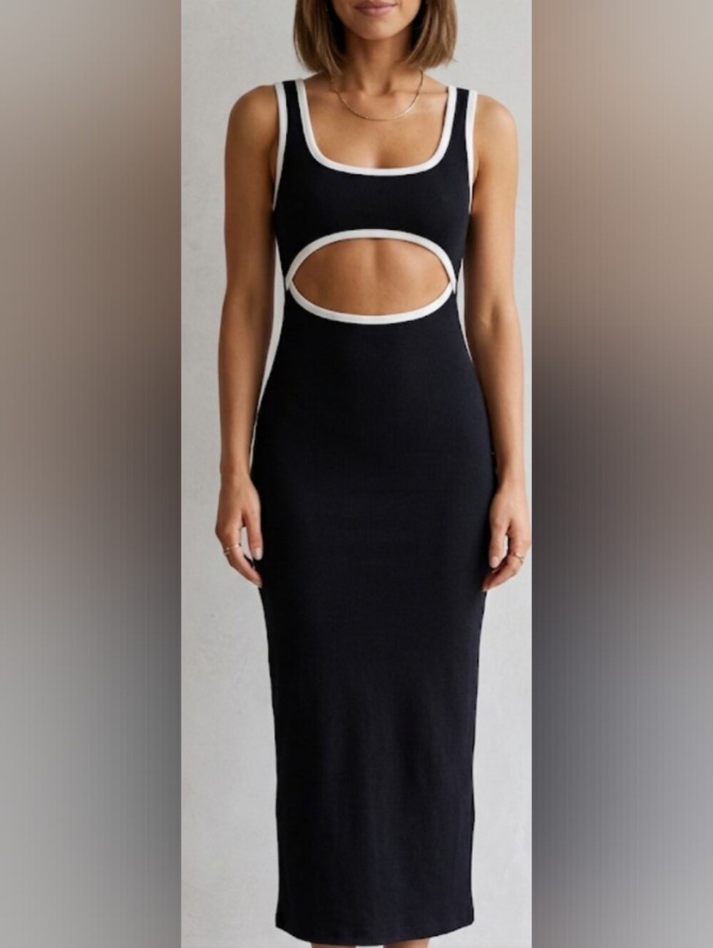NWT H&M Black Maxi Dress with White Trim Cutout (Sz S) Event Formal Party